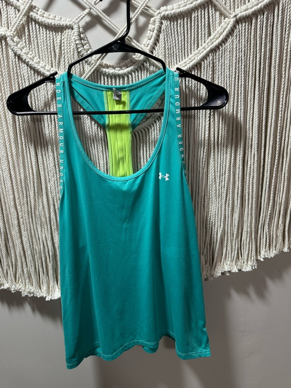Under Armour Teal Tank with Neon Lime Back Panel